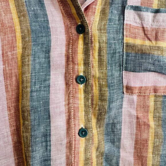 Garnet Hill Rainbow Striped Button Front Linen Collared Shirt Sz 14 - Picture 5 of 7